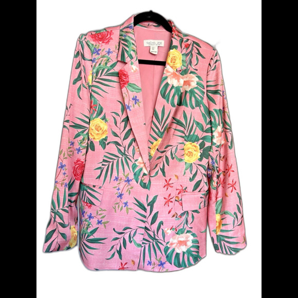 Rachel Zoe Pink Rose Floral Blazer Jacket Single Button Lined Womens Large NWOT - Picture 1 of 12